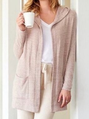 Barefoot Dreams CozyChic Lite Hooded Cardigan Dusty Rose Size Small